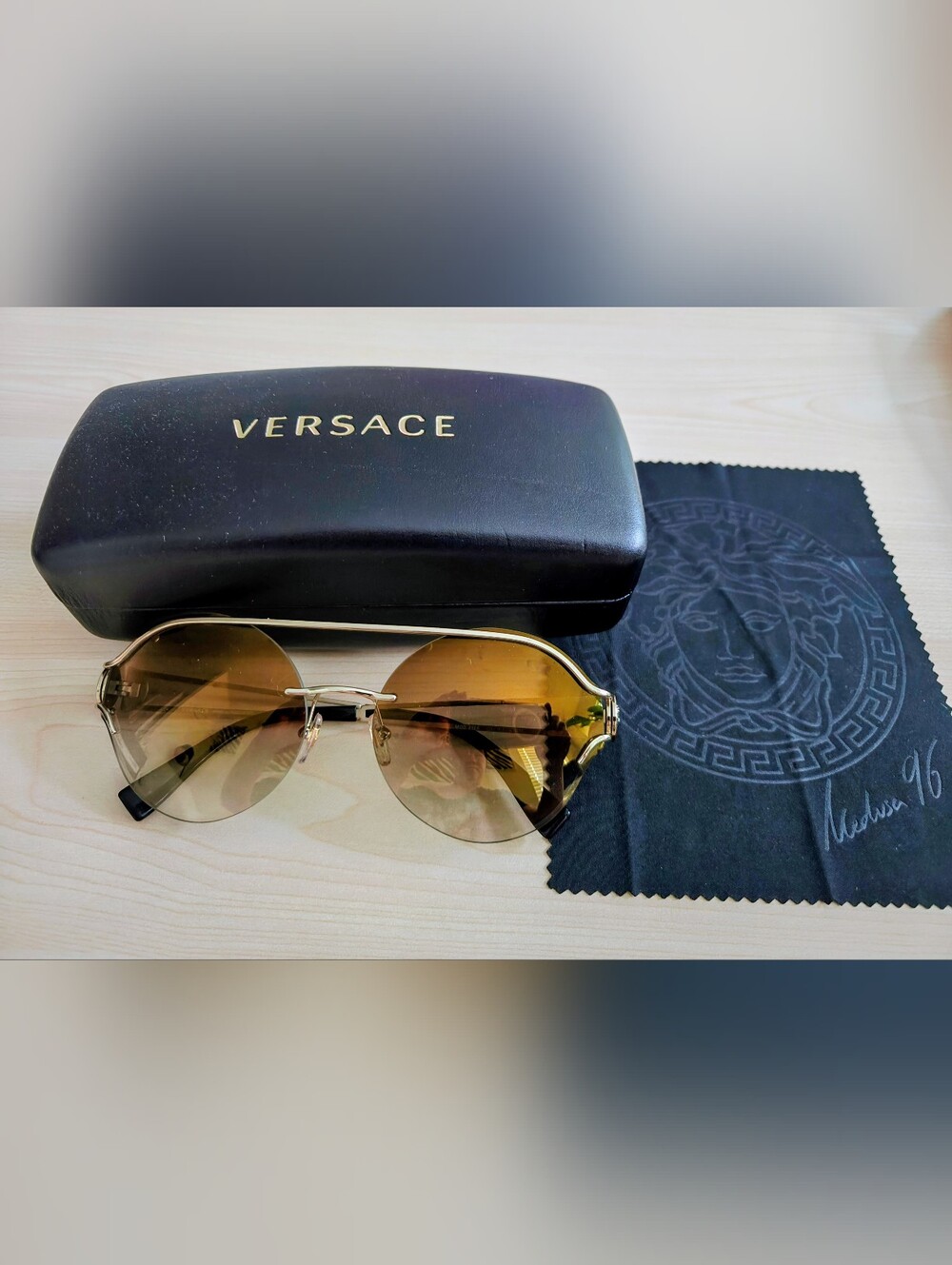 Versace Men’s Gold Frame Brown Gradient Sunglasses